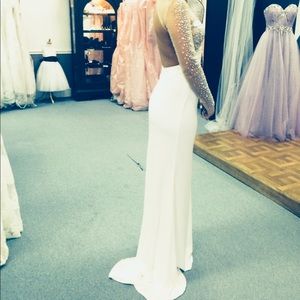 White prom dress with nude sleeves